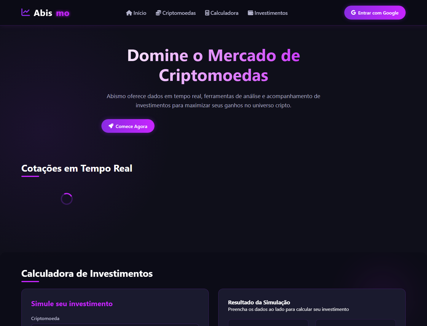 Abismo platform homepage